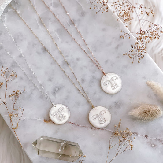 Mother-of-Pearl, Large Full Moon Necklace | Choose Your Metal