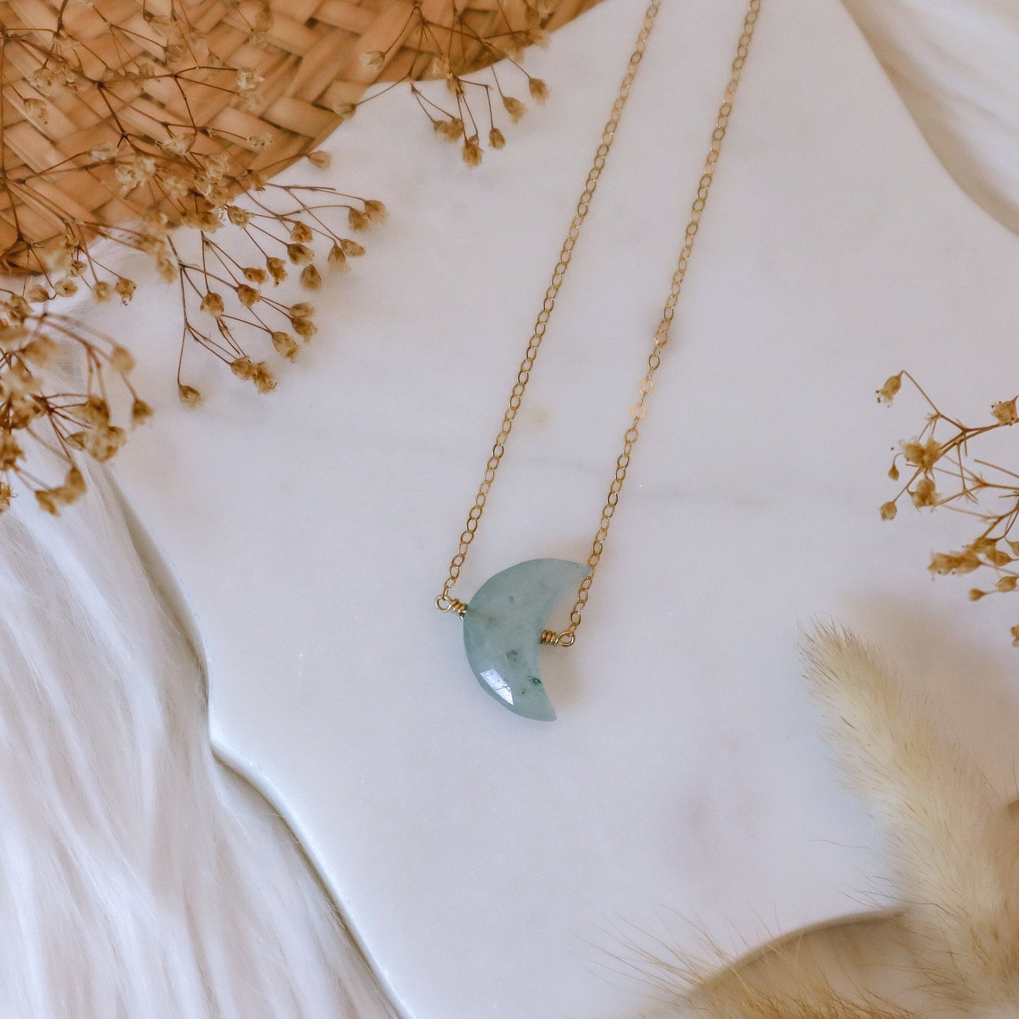 Aquamarine Moon Necklace | Choose your length and metal