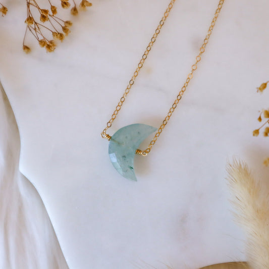 Aquamarine Moon Necklace | Choose your length and metal