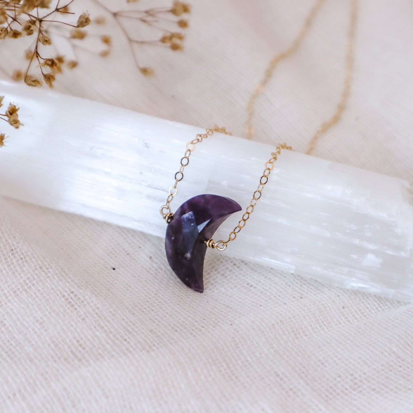 Lepidolite Moon Necklace | Choose your length and metal