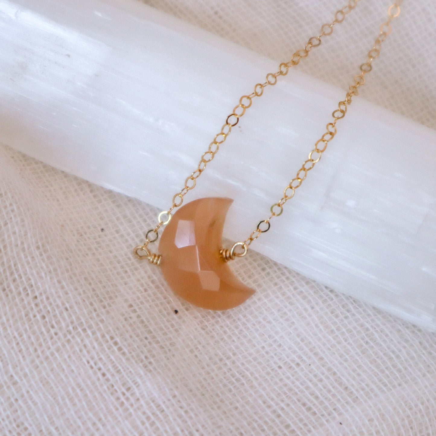 Peach Moonstone Moon Necklace | Choose your length and metal