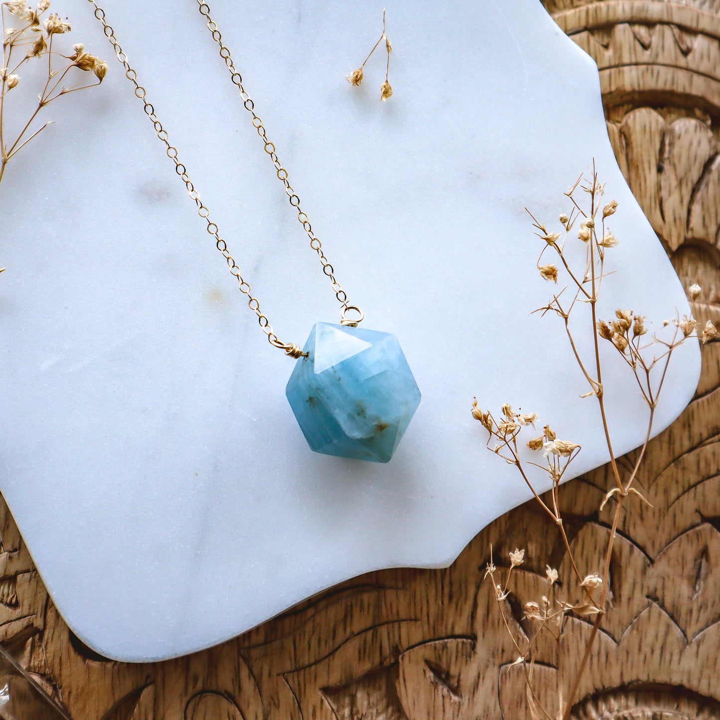 Aquamarine Prism Necklace | Choose your length and metal
