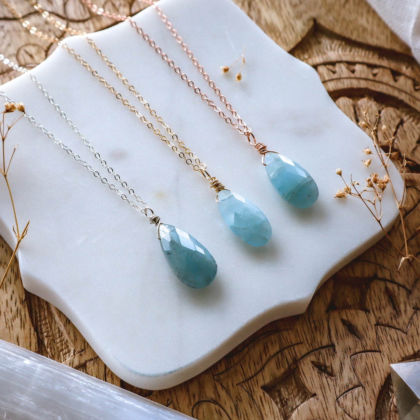 Aquamarine Drop Necklace | Choose your length and metal
