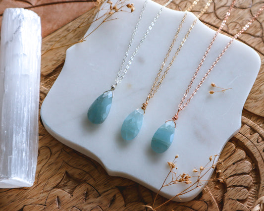 Aquamarine Drop Necklace | Choose your length and metal