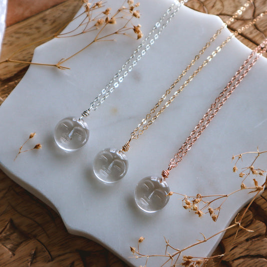 Mini Clear Quartz Moon Face Necklace | Choose your metal mop