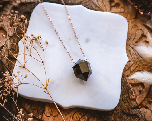 Smoky Quartz Prism Necklace | Rose Gold