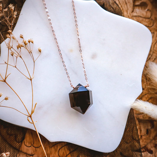 Smoky Quartz Prism Necklace | Rose Gold