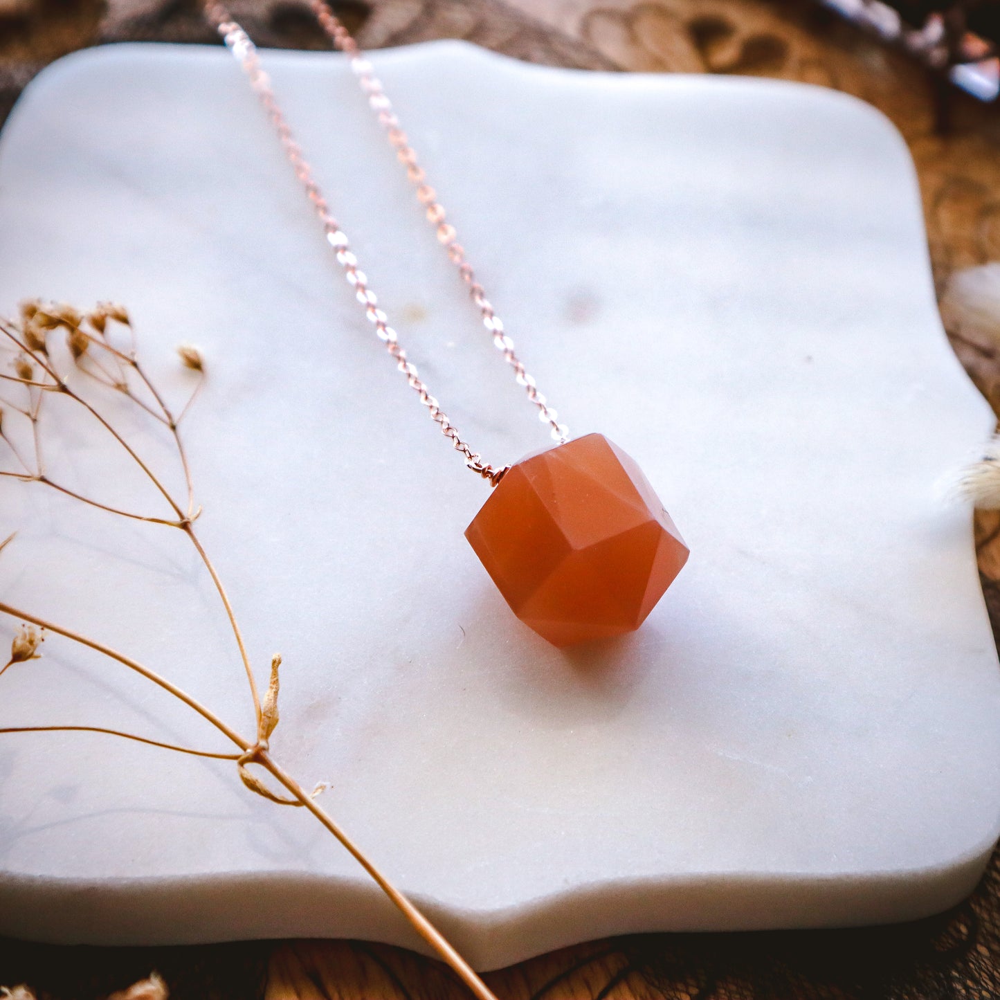 Peach Moonstone Prism Necklace | Rose Gold