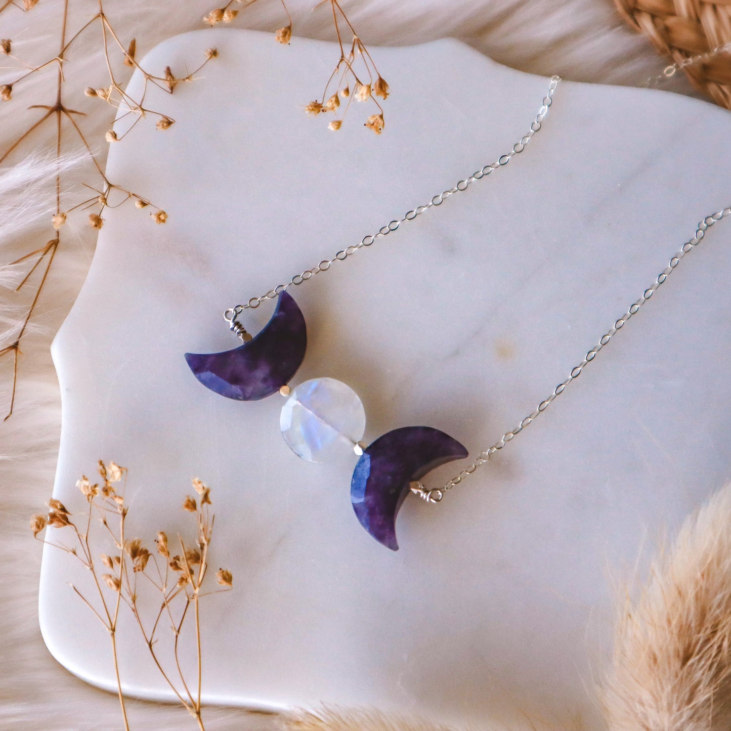 Triple Moon Goddess Necklace | Lepidolite | Choose your length and metal