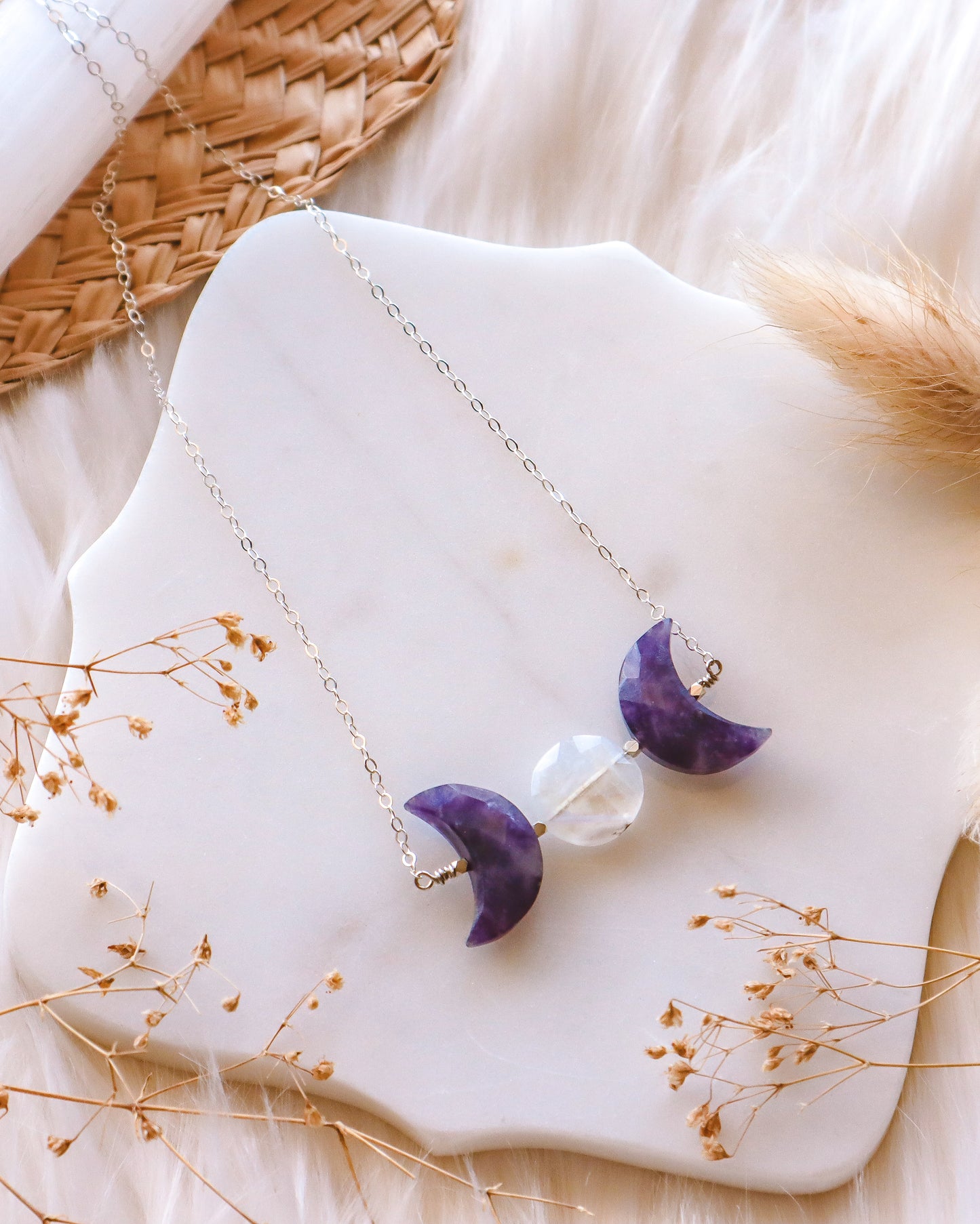 Triple Moon Goddess Necklace | Lepidolite | Choose your length and metal