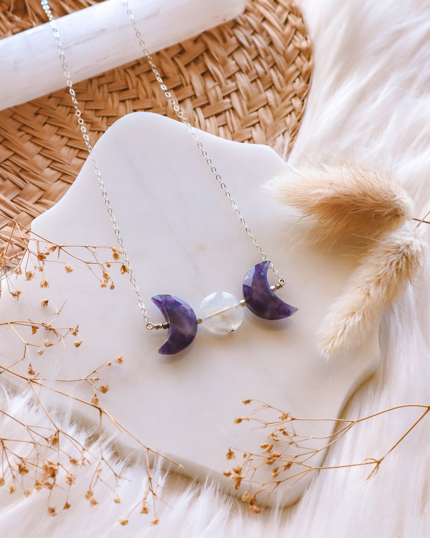 Triple Moon Goddess Necklace | Lepidolite | Choose your length and metal