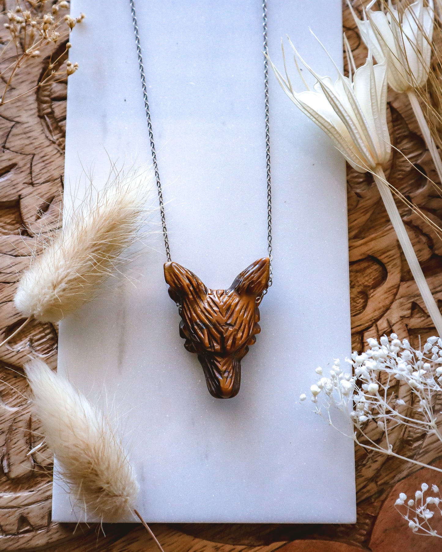 Tiger's Eye Wolf Necklace