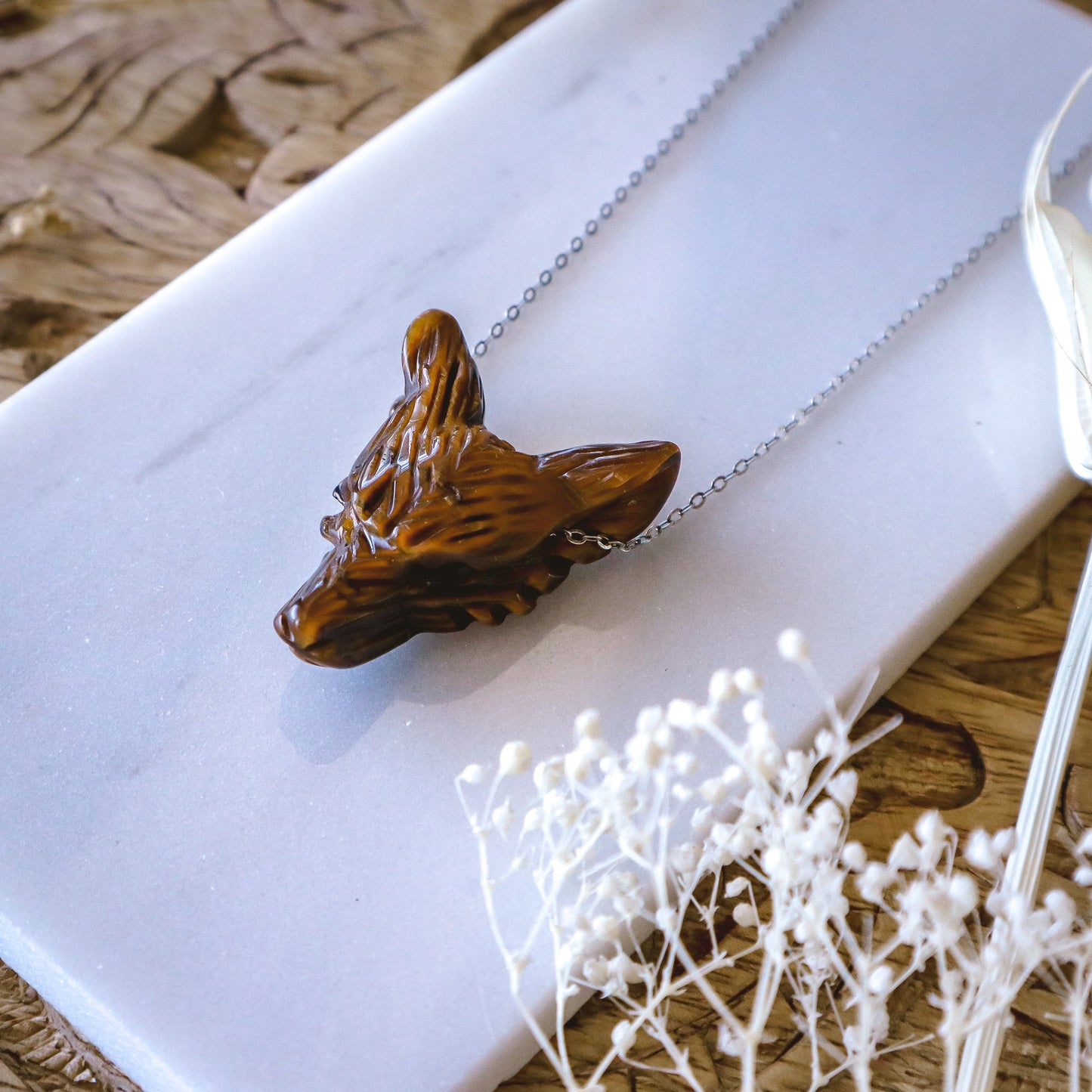 Tiger's Eye Wolf Necklace