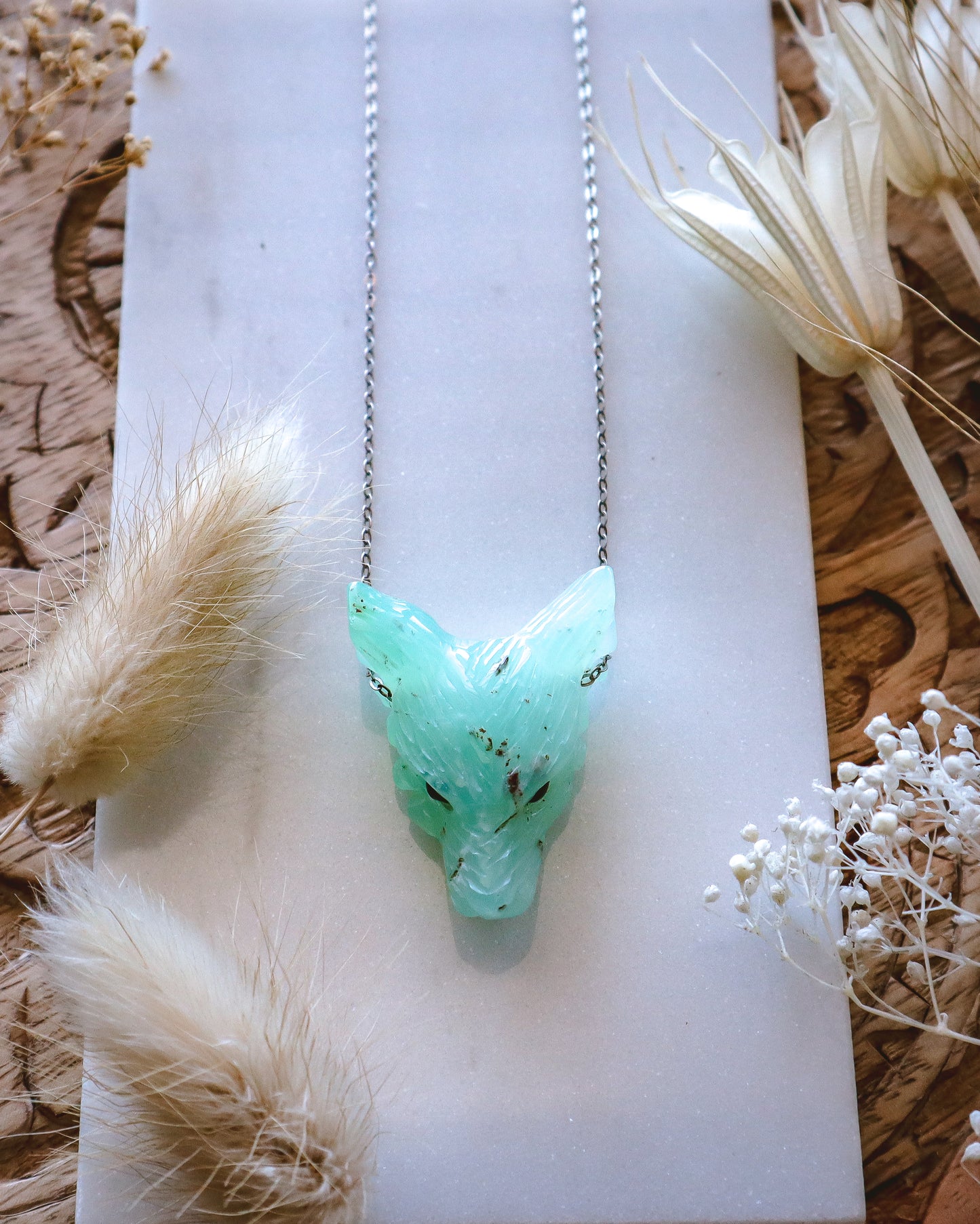 Chrysoprase Wolf Necklace