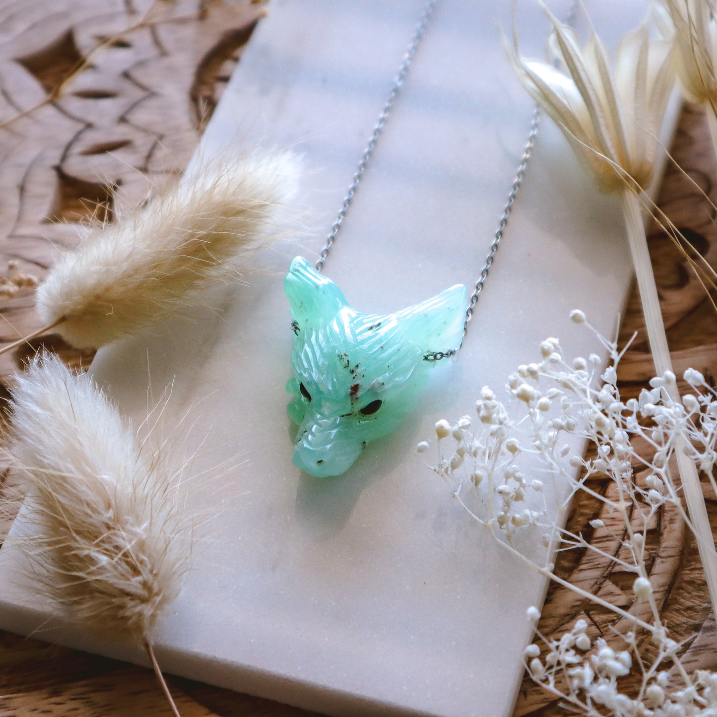 Chrysoprase Wolf Necklace