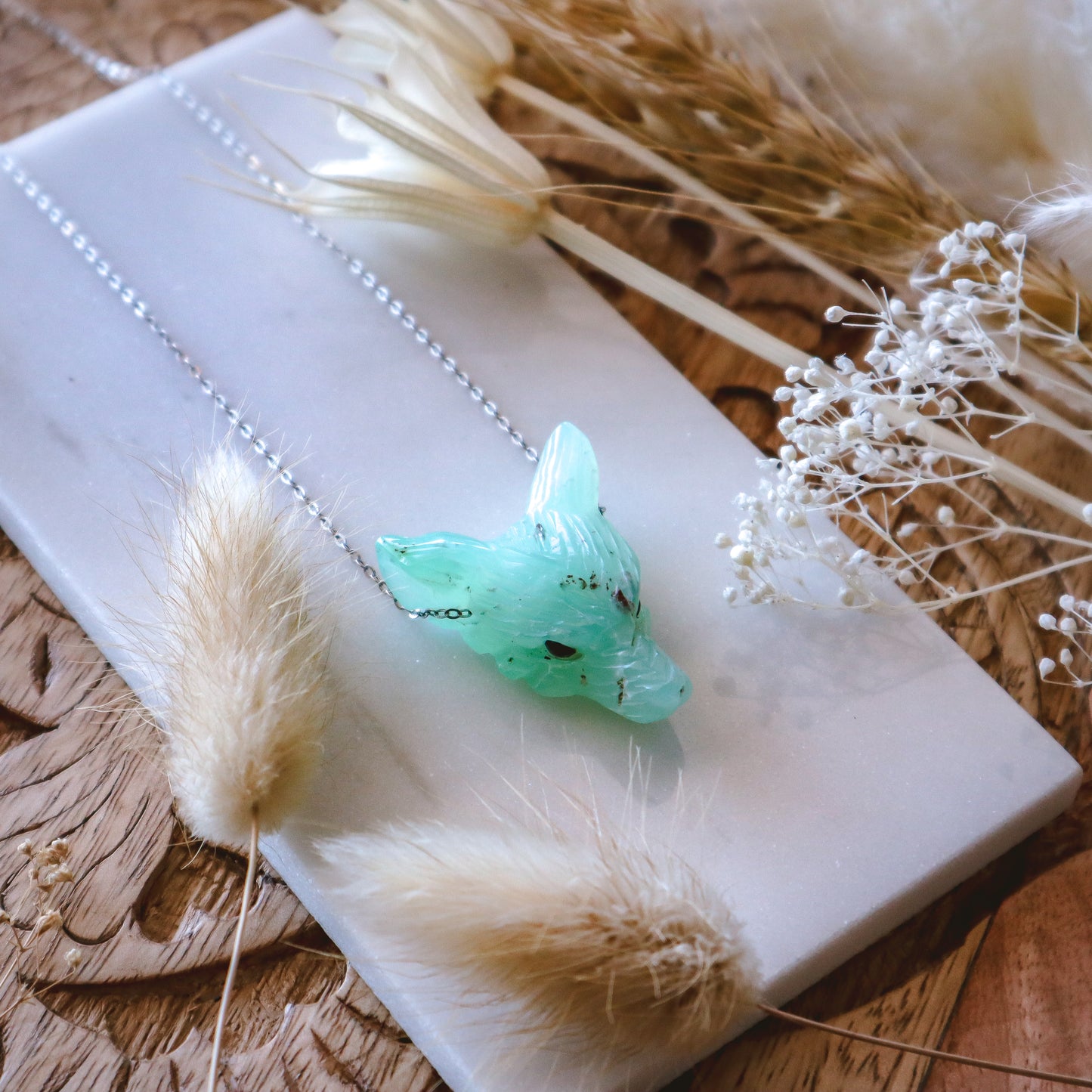 Chrysoprase Wolf Necklace