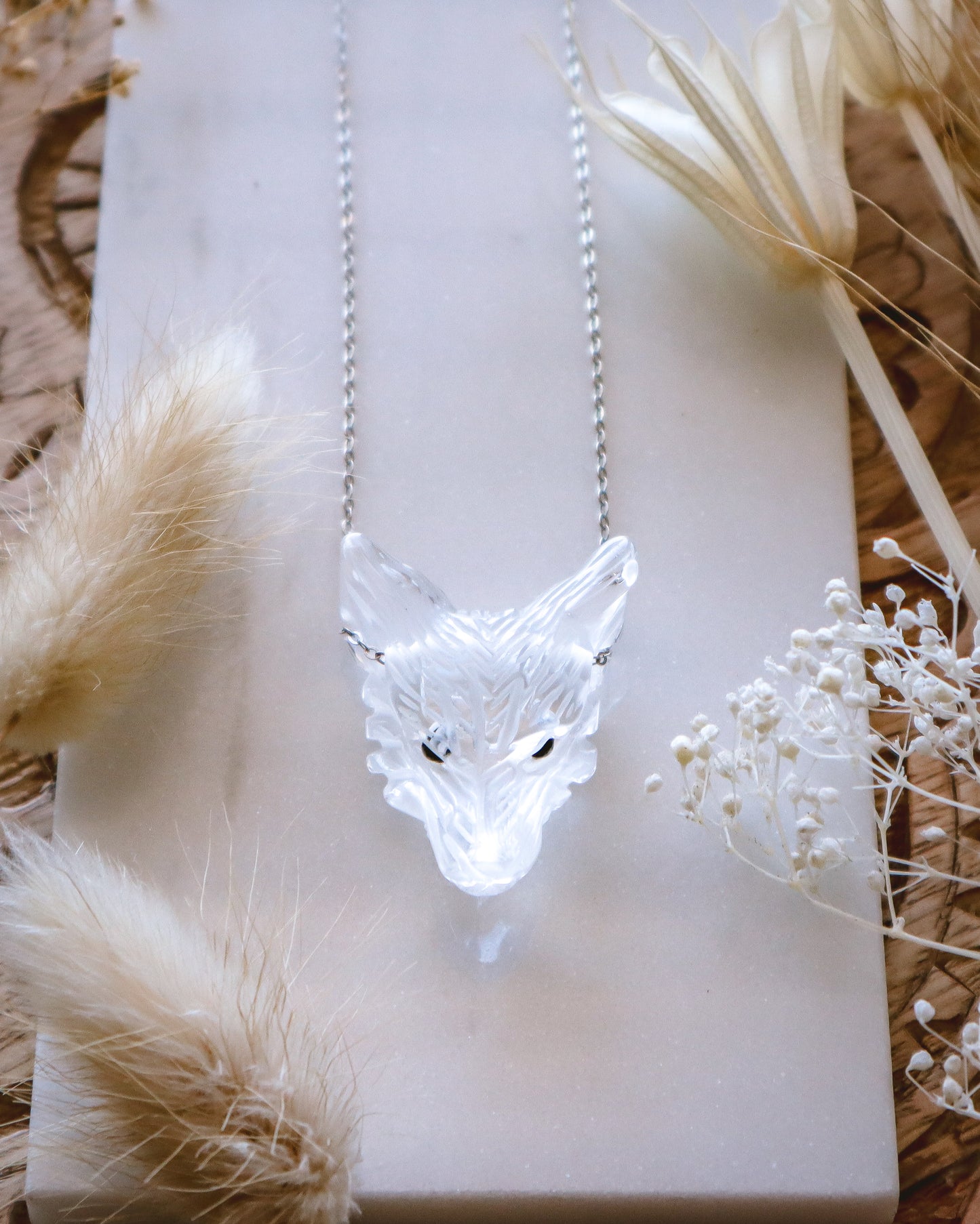 Clear Quartz Wolf Necklace