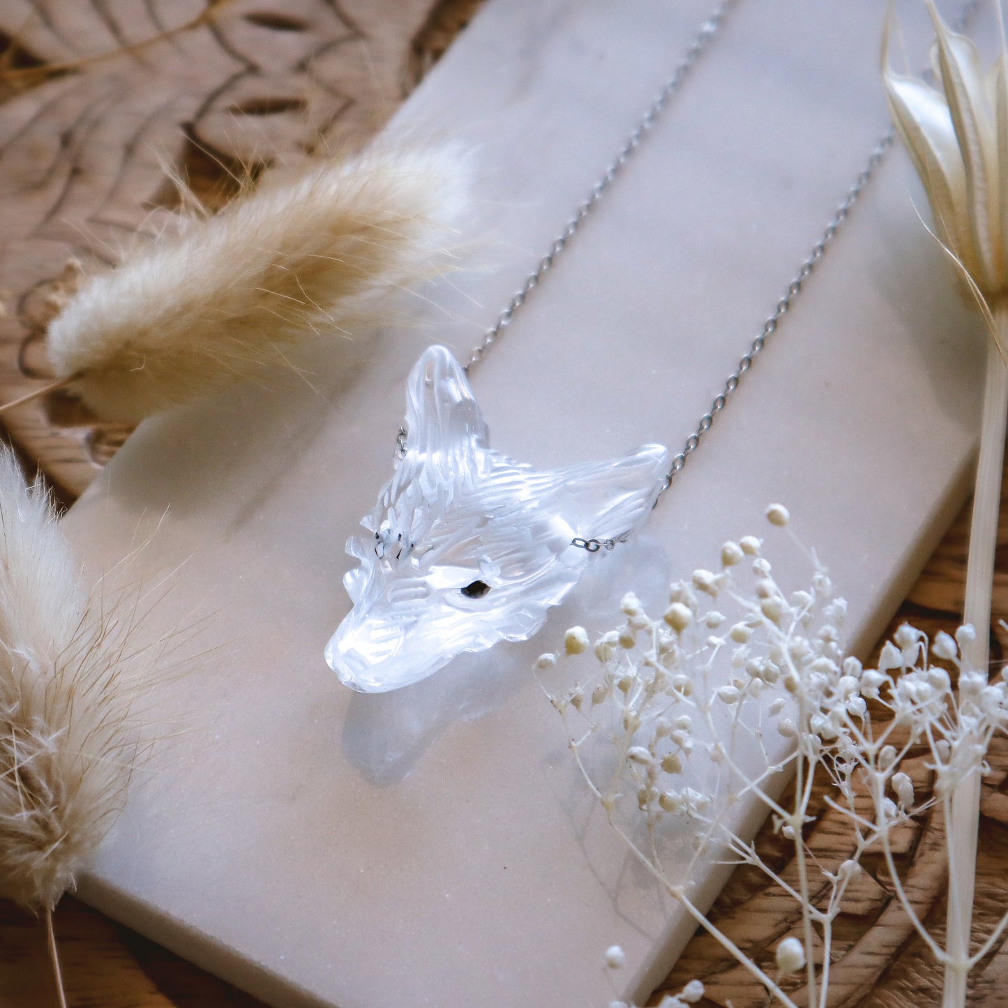 Clear Quartz Wolf Necklace
