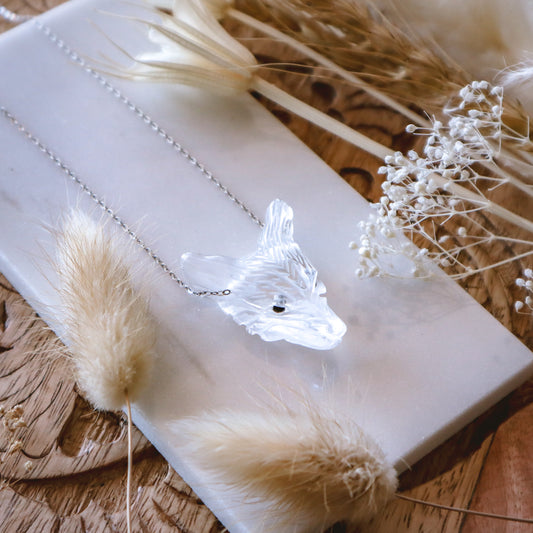 Clear Quartz Wolf Necklace