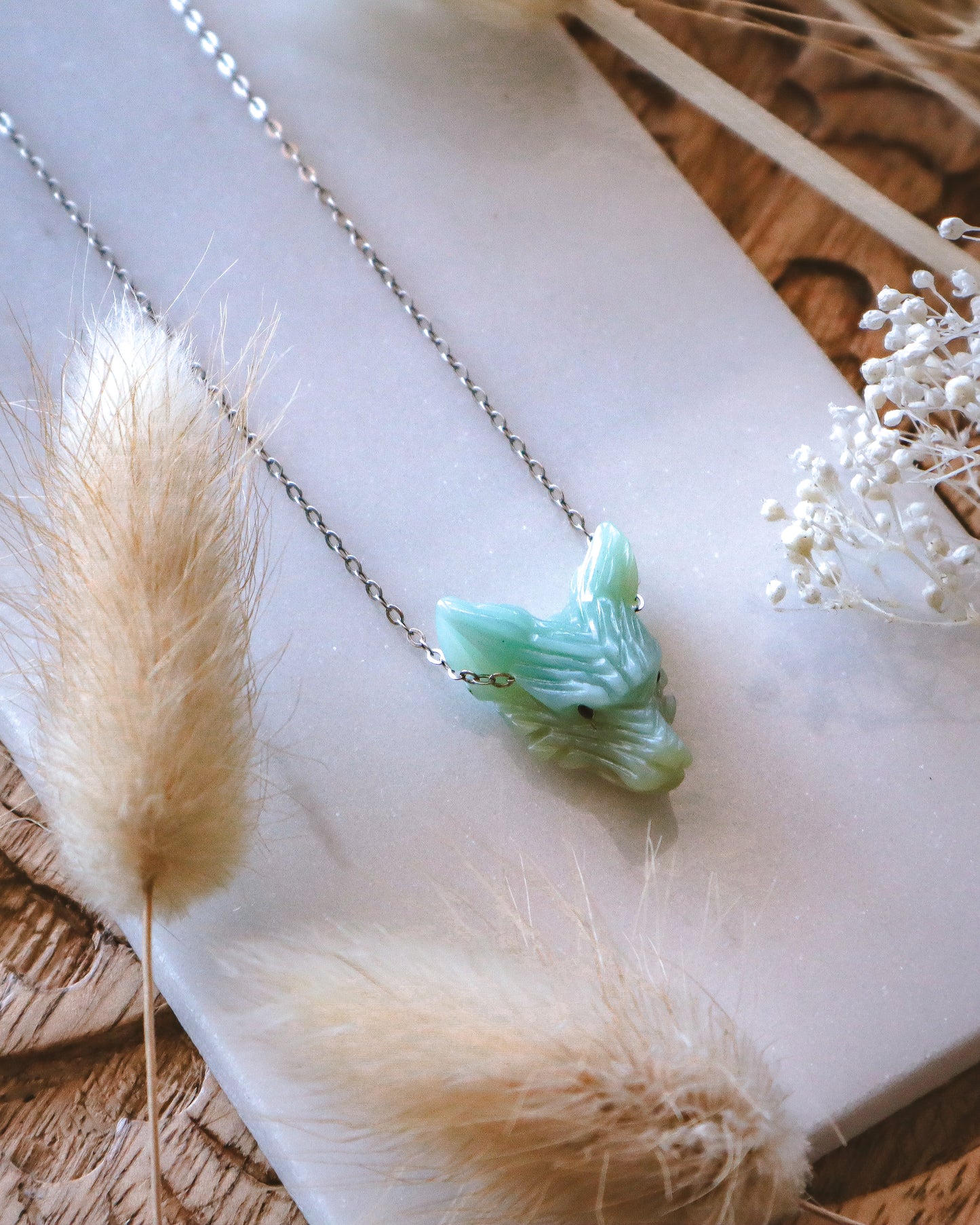 Dainty Amazonite Wolf Necklace