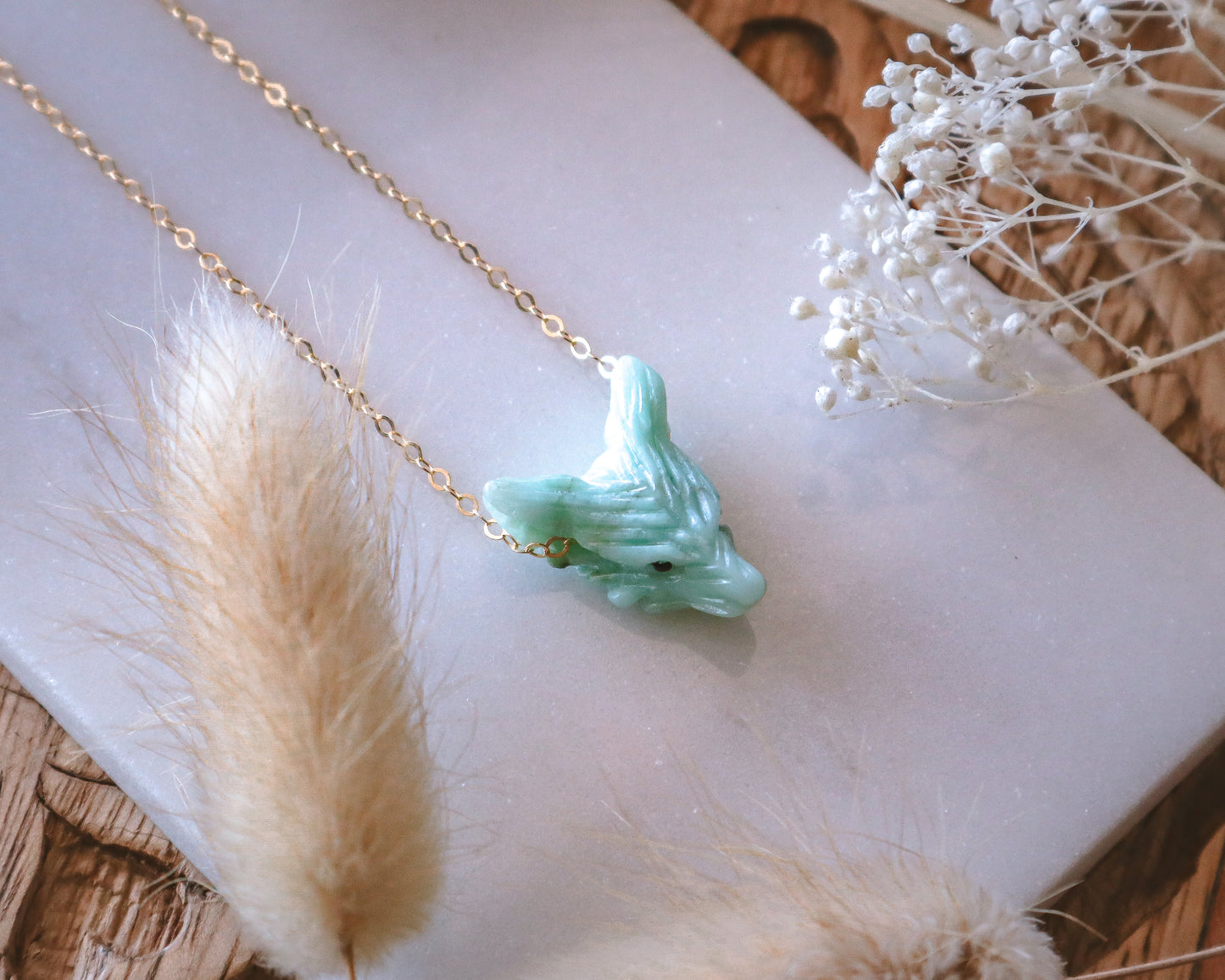 Dainty chrysocolla wolf | 14k gold filled | 15"