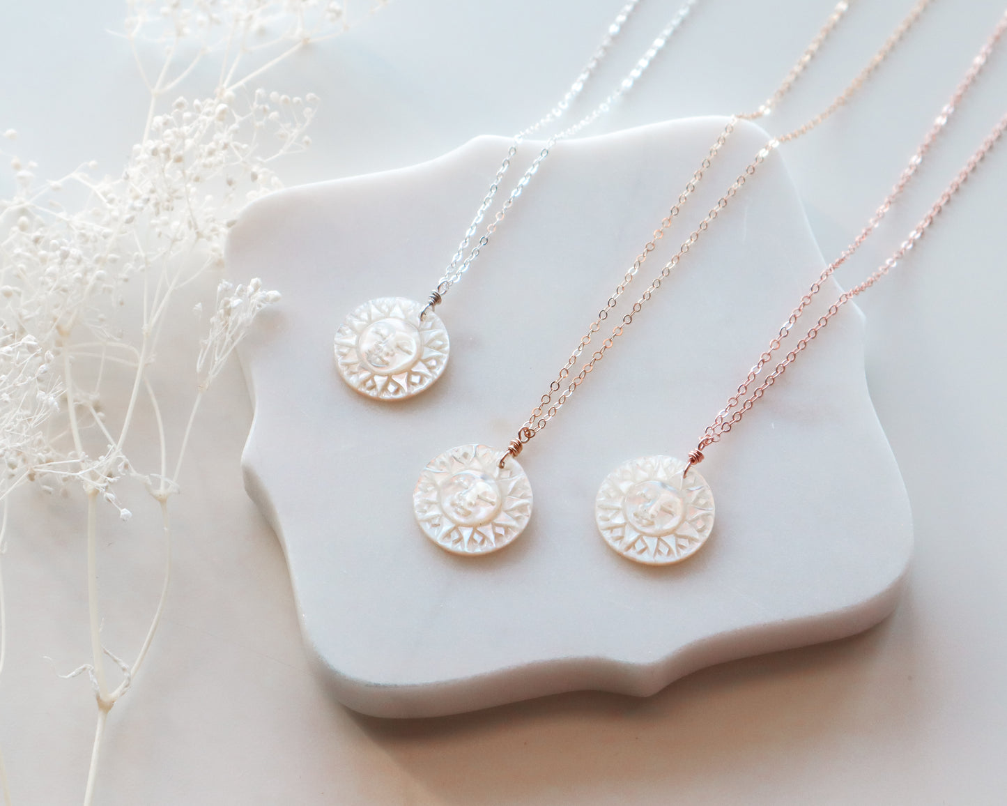 Mother-of-Pearl Sun Necklace | Choose Your Chain