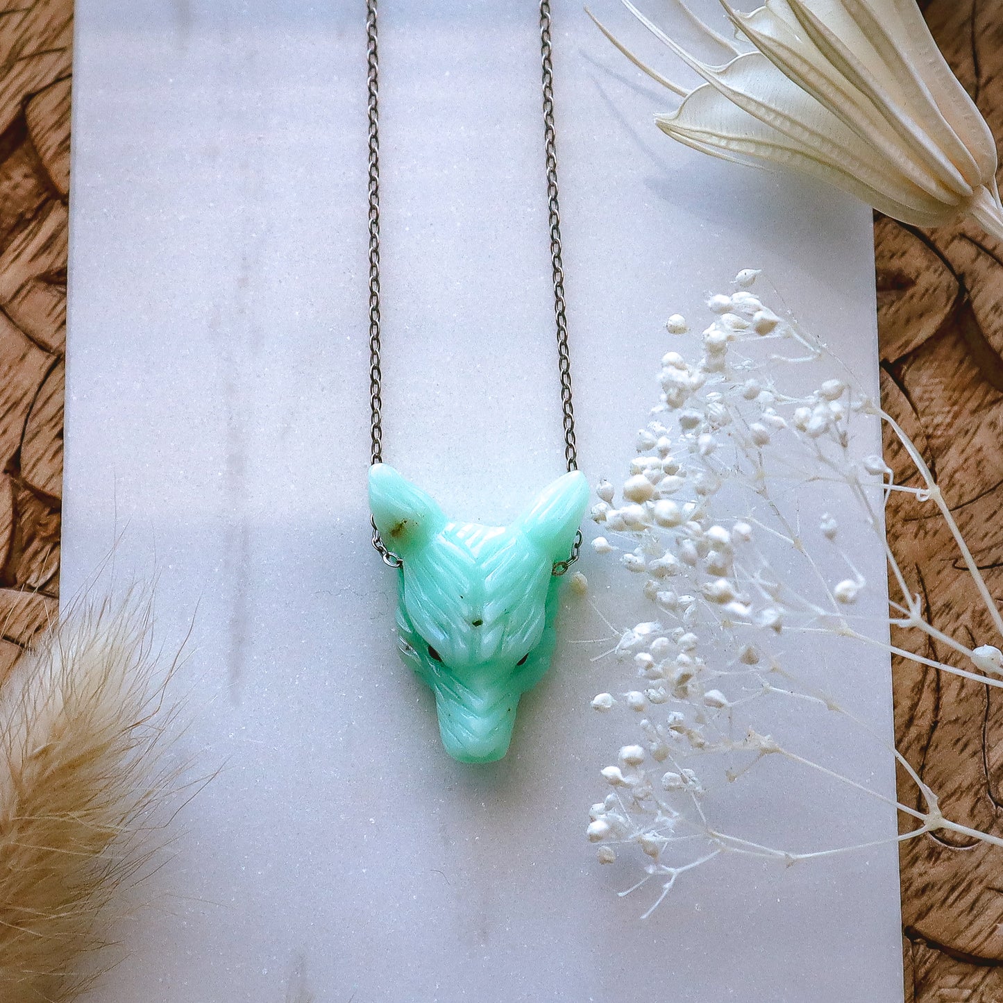 Dainty Chrysoprase Wolf Necklace