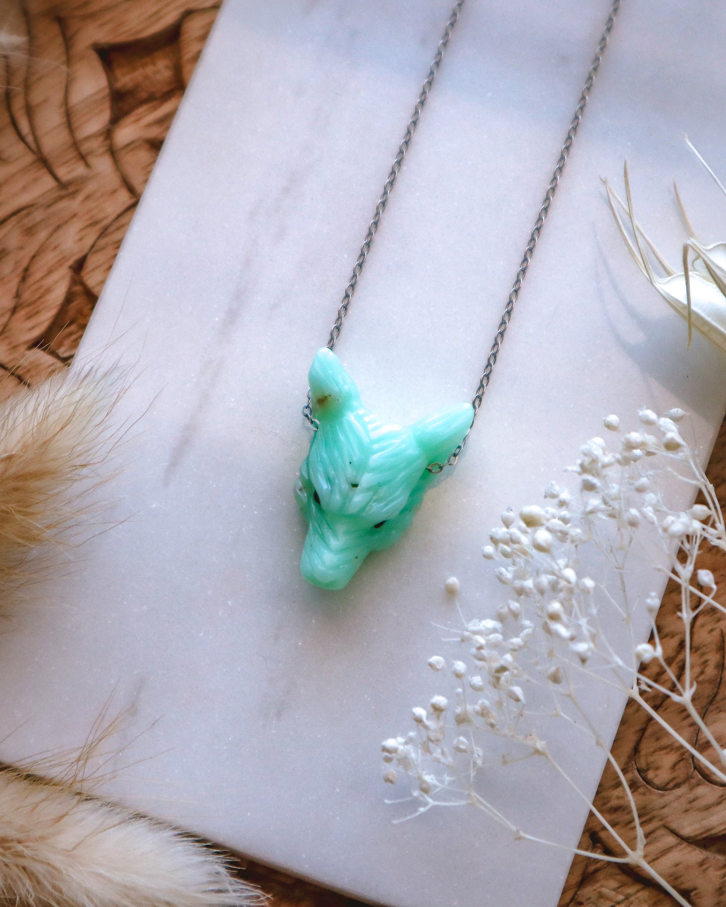 Dainty Chrysoprase Wolf Necklace