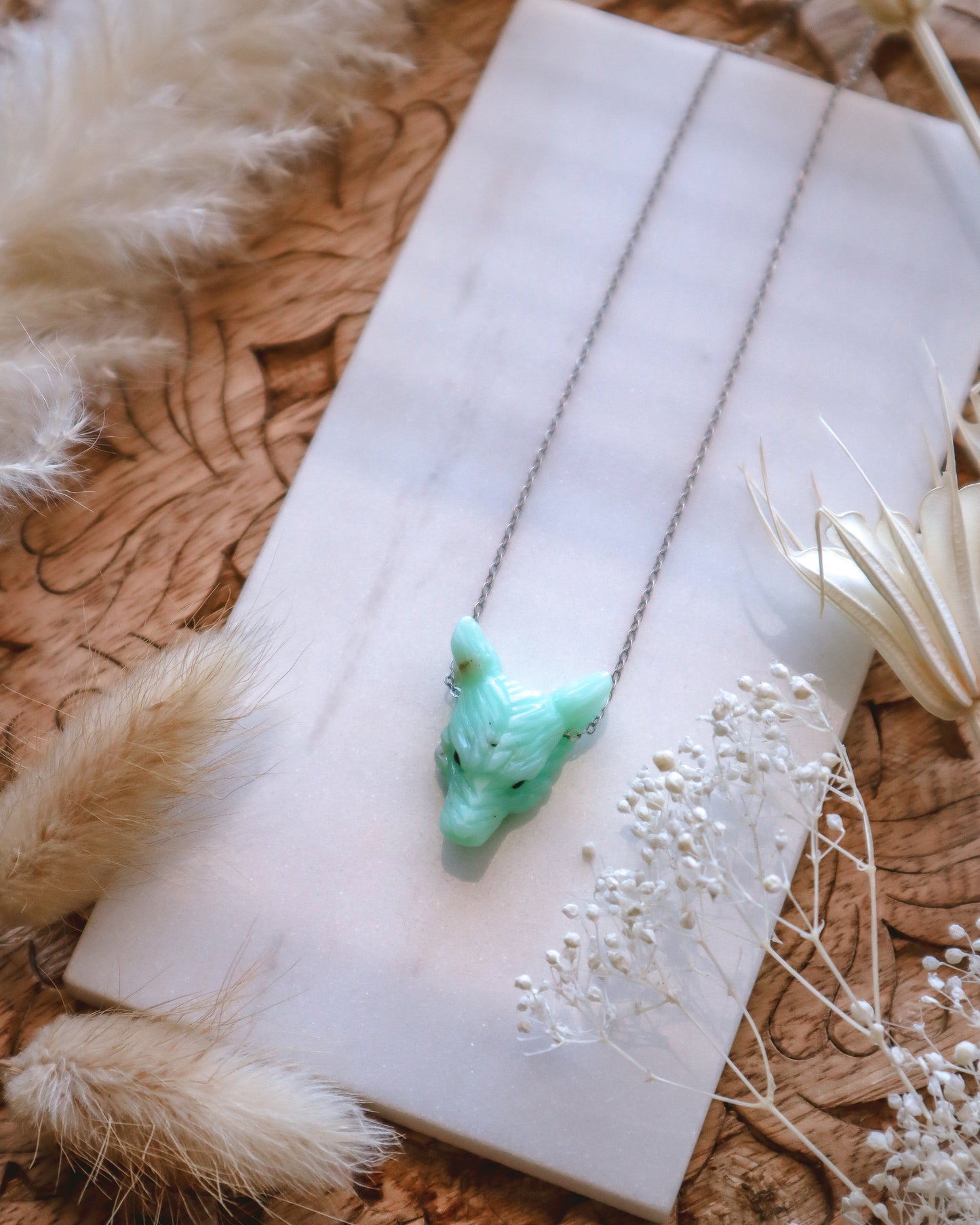 Dainty Chrysoprase Wolf Necklace