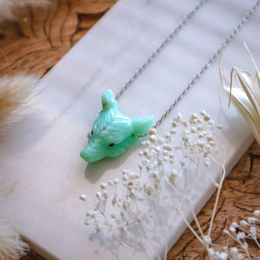 Dainty Chrysoprase Wolf Necklace