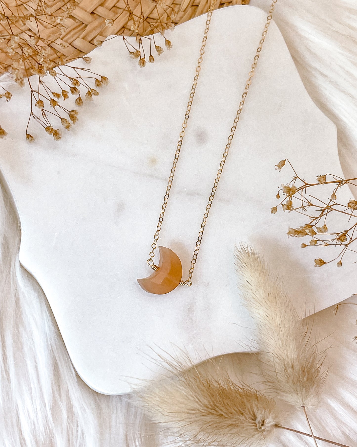 Peach Moonstone Moon Necklace | Choose your length and metal