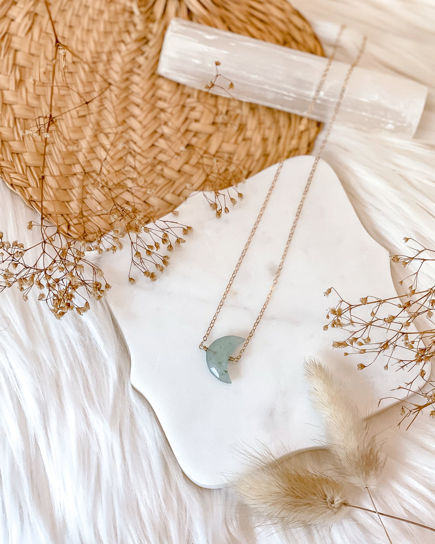 Aquamarine Moon Necklace | Choose your length and metal