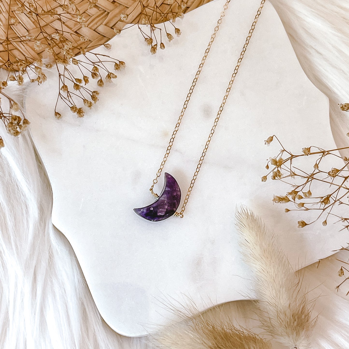 Lepidolite Moon Necklace | Choose your length and metal