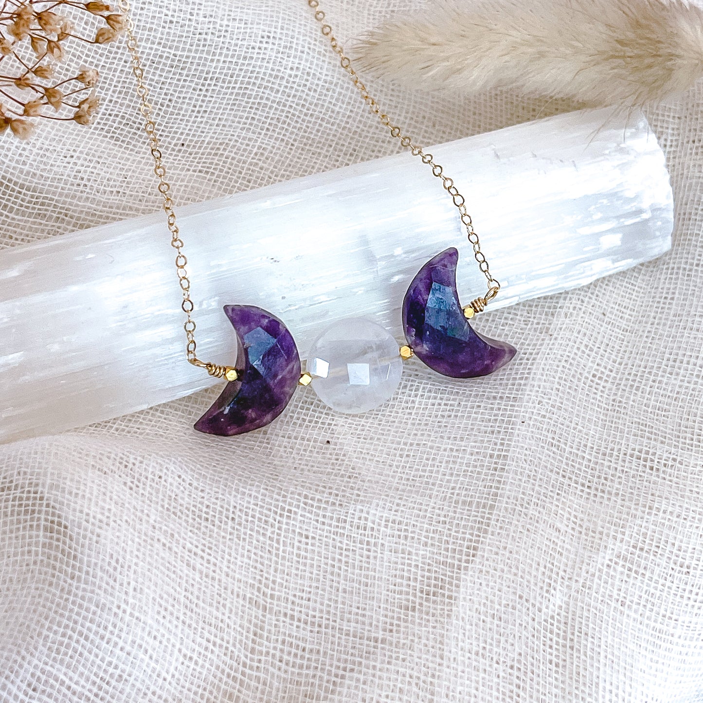 Triple Moon Goddess Necklace | Lepidolite | Choose your length and metal