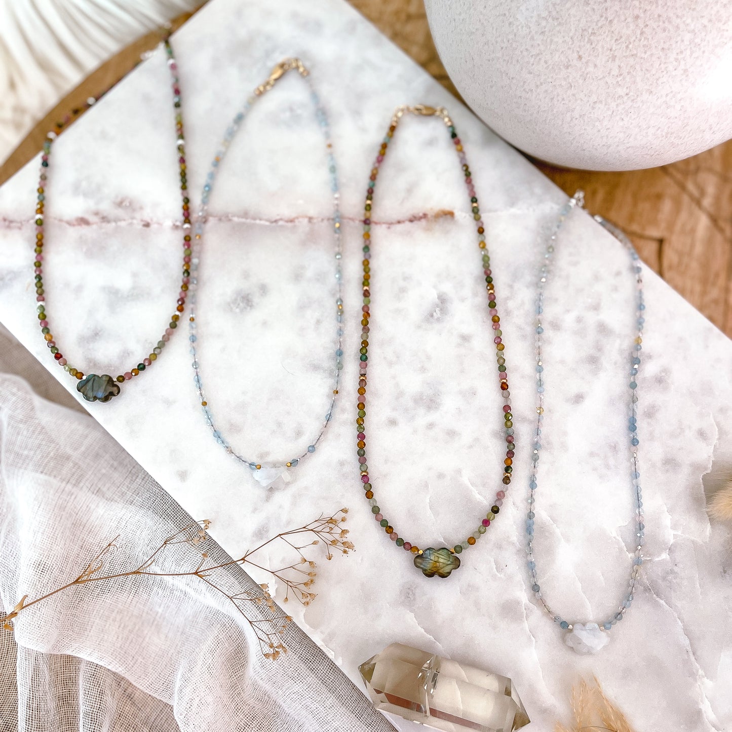 Daydream Necklace | Morganite | Aquamarine | Rainbow Moonstone
