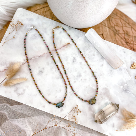 Beauty in the Storm Necklace | Rainbow tourmaline | Labradorite