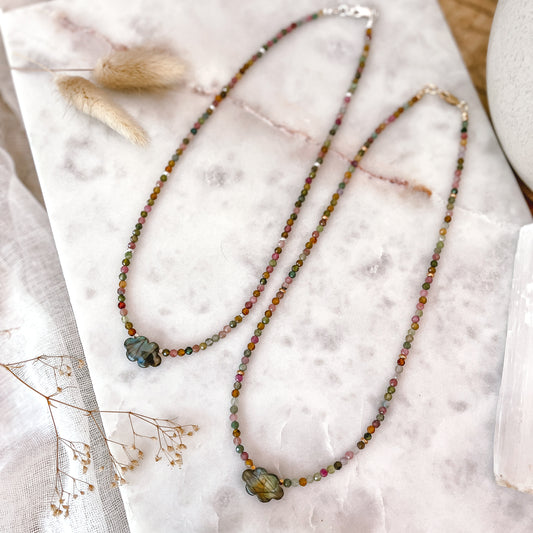 Beauty in the Storm Necklace | Rainbow tourmaline | Labradorite