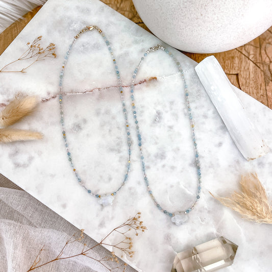 Daydream Necklace | Morganite | Aquamarine | Rainbow Moonstone