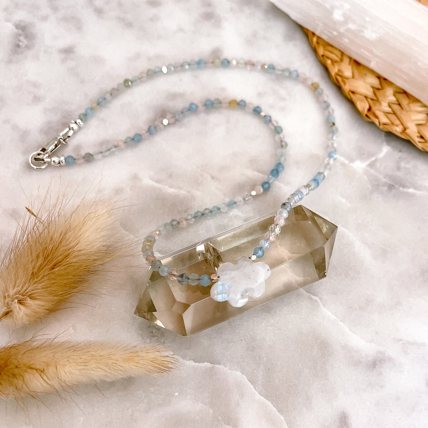 Daydream Necklace | Morganite | Aquamarine | Rainbow Moonstone