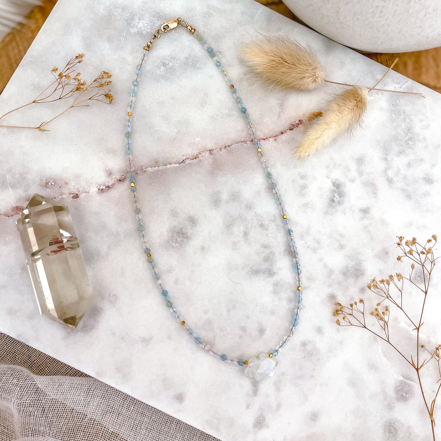 Daydream Necklace | Morganite | Aquamarine | Rainbow Moonstone