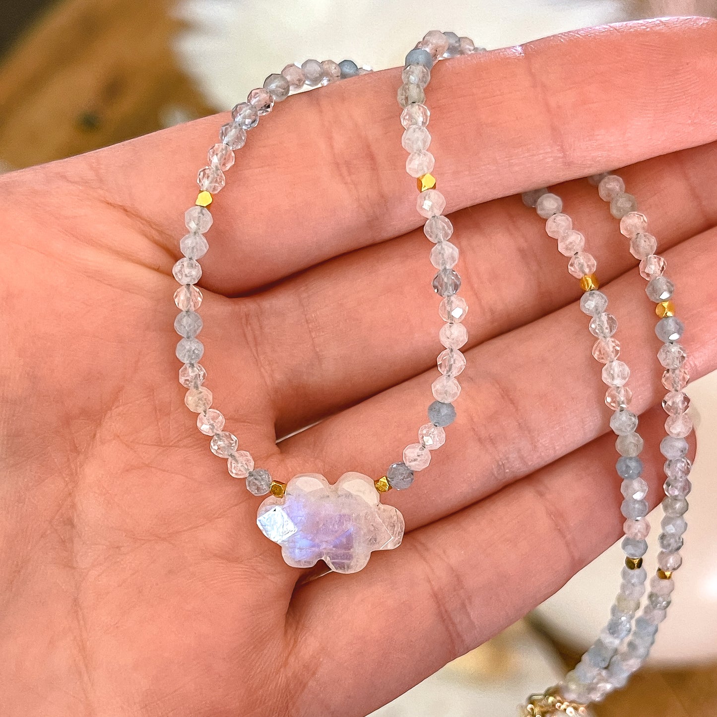 Daydream Necklace | Morganite | Aquamarine | Rainbow Moonstone