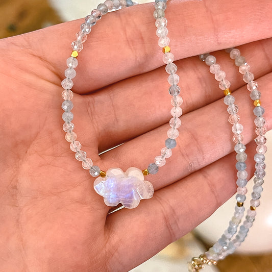 Daydream Necklace | Morganite | Aquamarine | Rainbow Moonstone