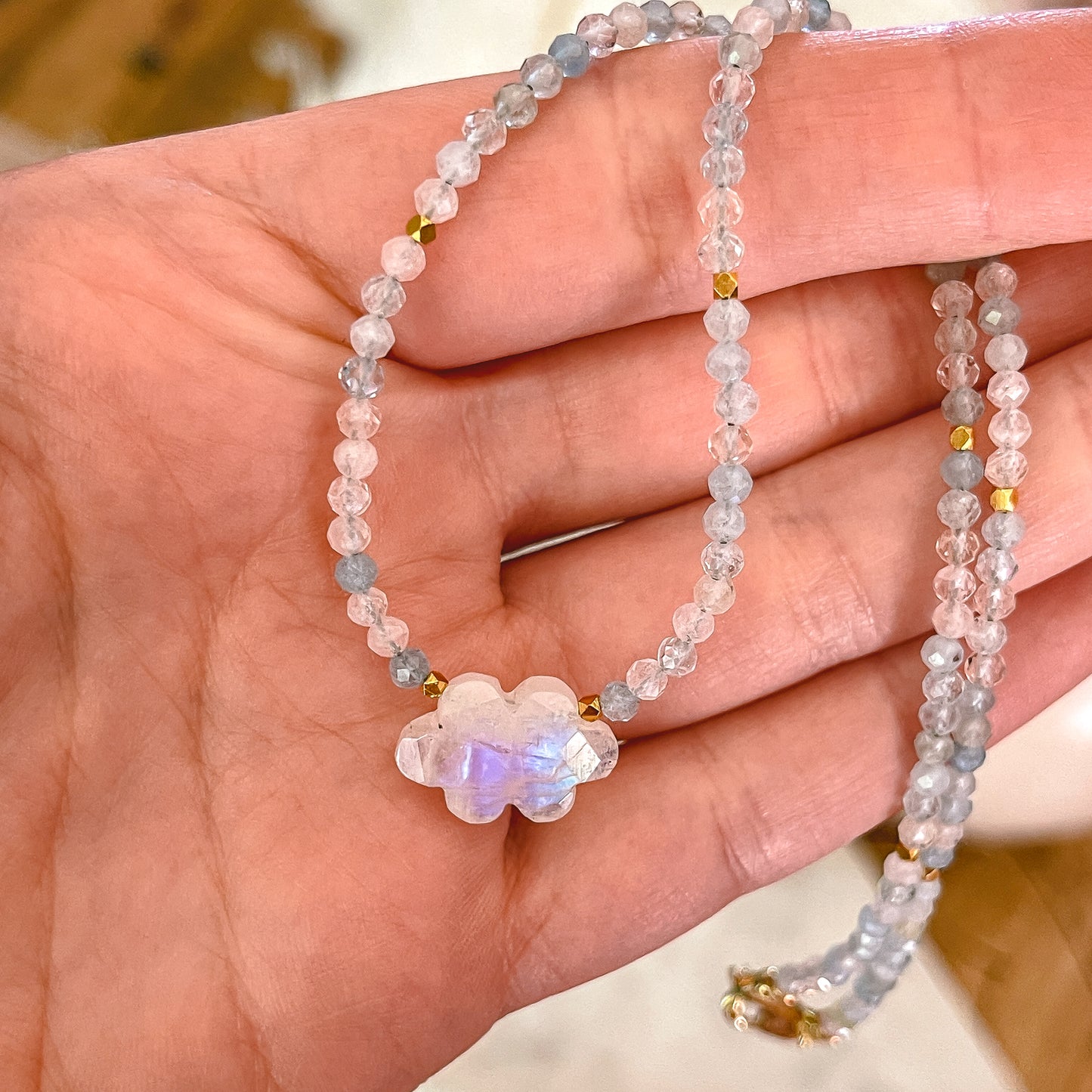 Daydream Necklace | Morganite | Aquamarine | Rainbow Moonstone