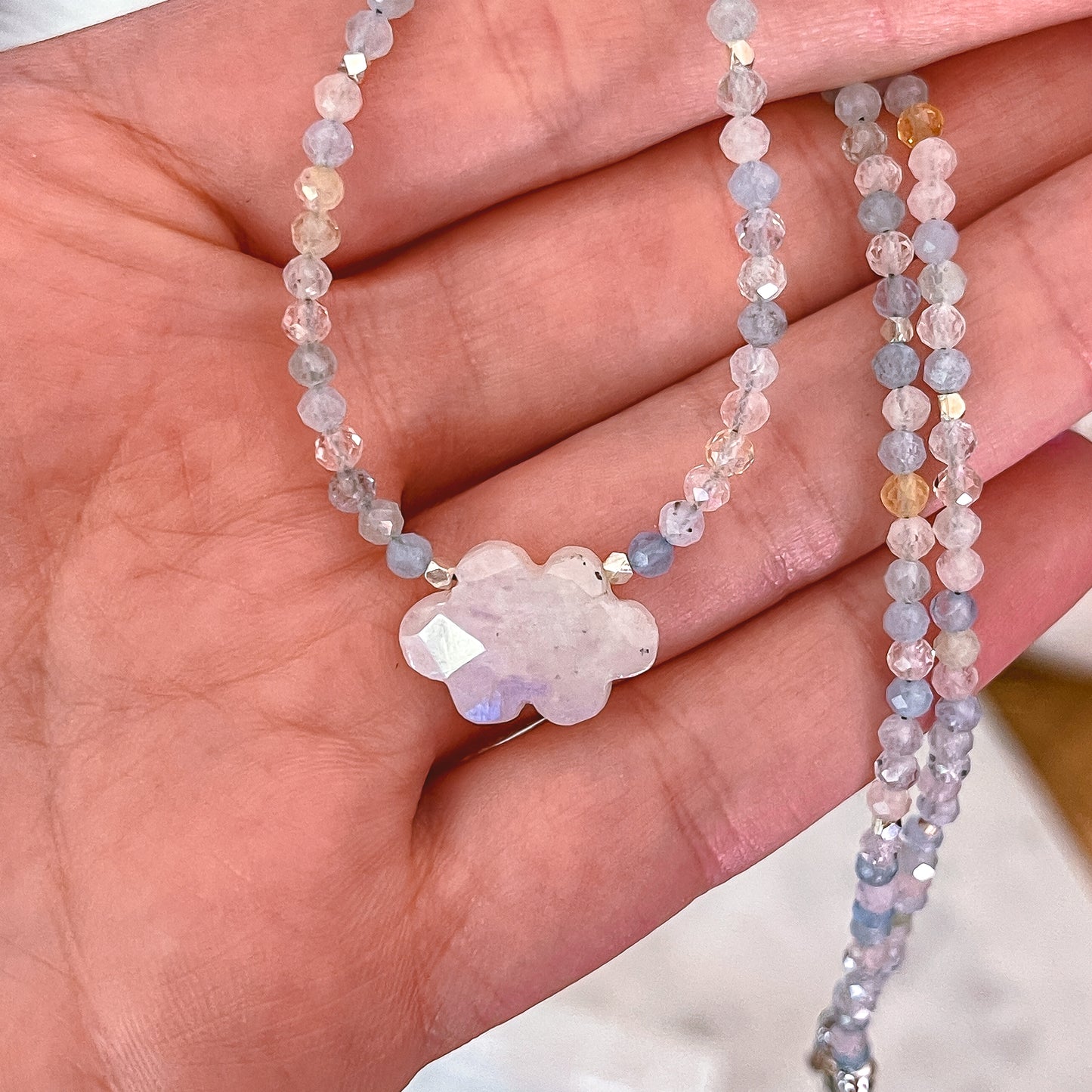 Daydream Necklace | Morganite | Aquamarine | Rainbow Moonstone