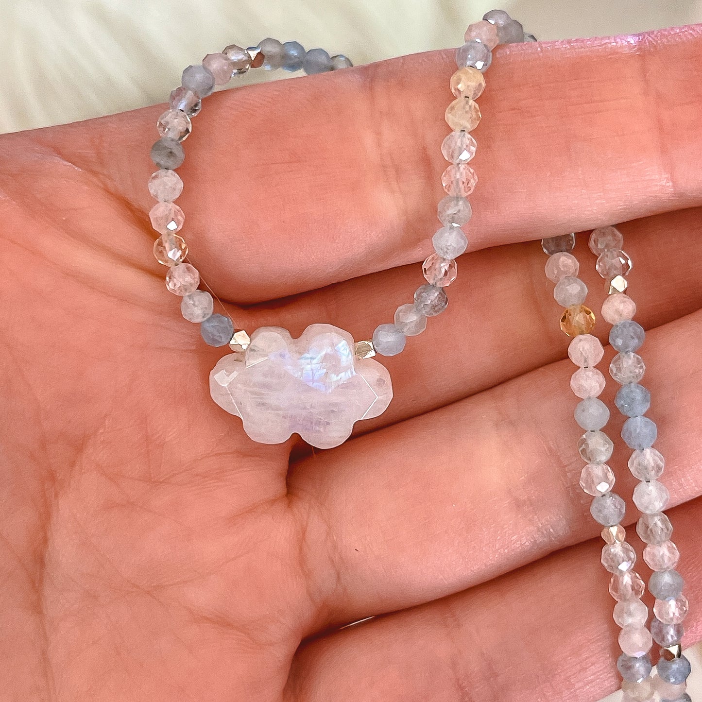 Daydream Necklace | Morganite | Aquamarine | Rainbow Moonstone