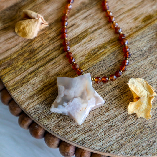 Blossom and Shine Necklace 2 | Flower Agate and Hessonite