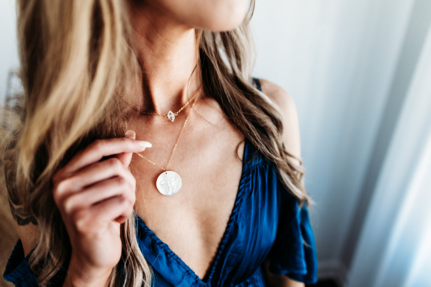 Mother-of-Pearl, Large Full Moon Necklace | Choose Your Metal