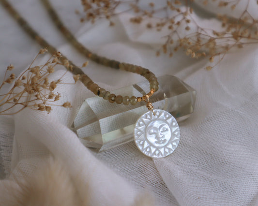 Mother-of-Pearl Sun | Beaded Necklace