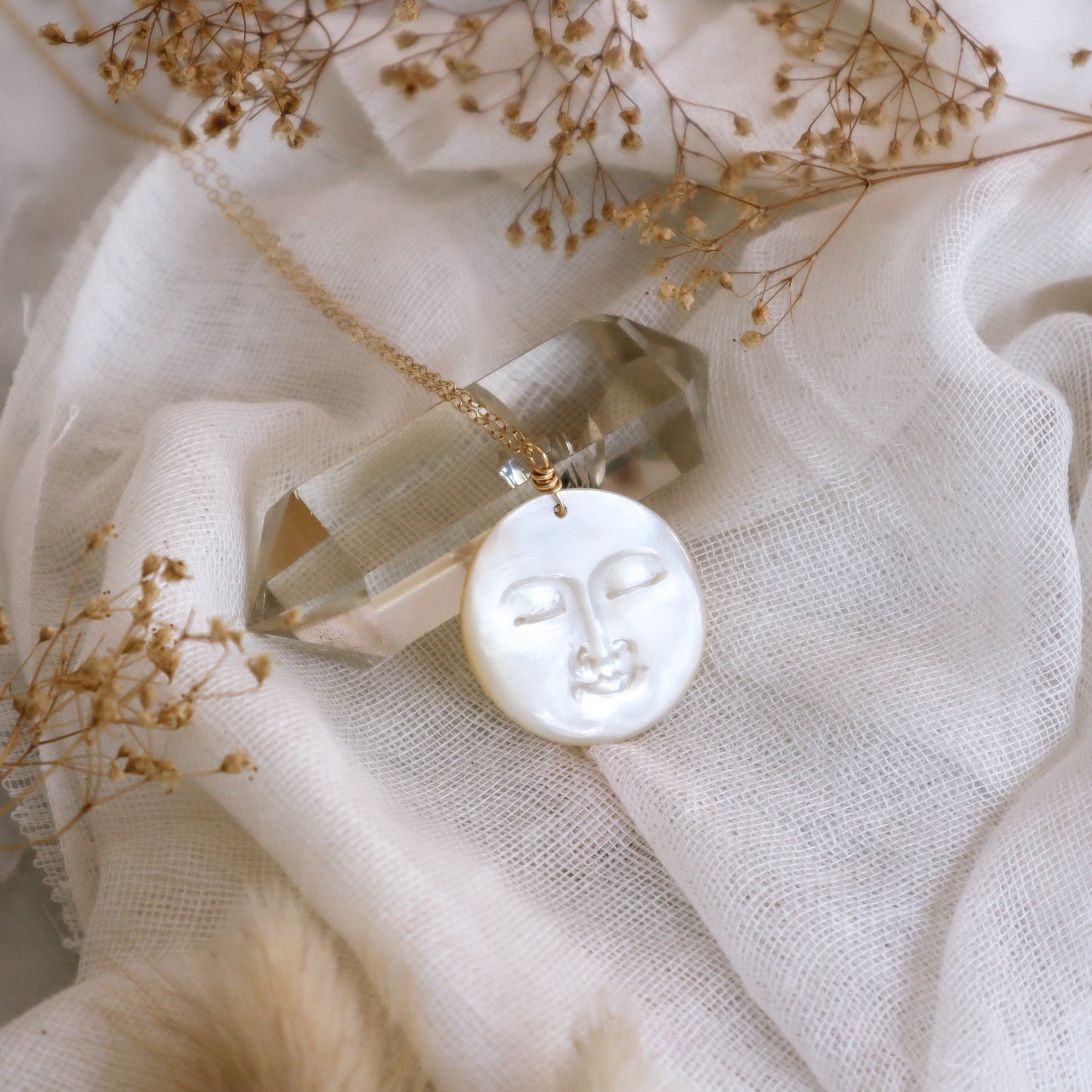 Mother-of-Pearl, Large Full Moon Necklace | Choose Your Metal