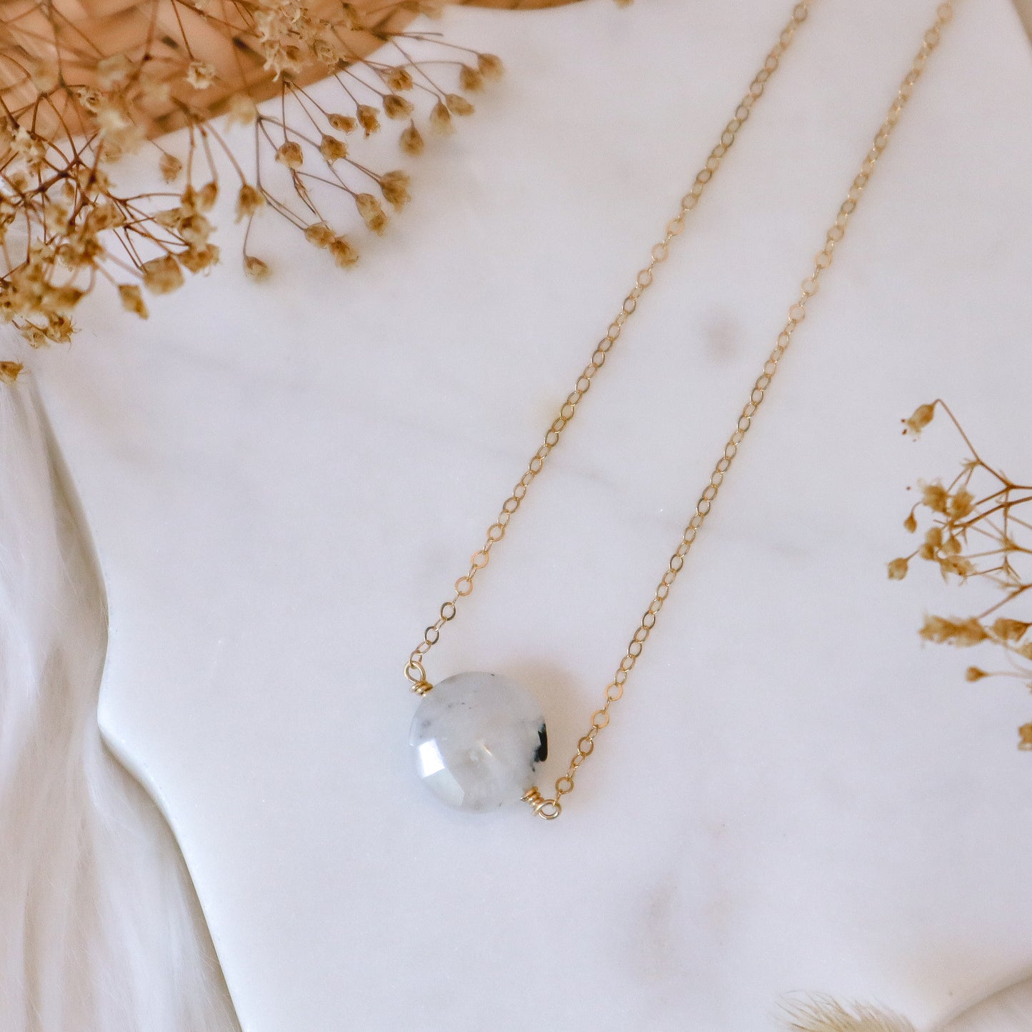 Rainbow Moonstone | Full Moon Necklace | Choose your length and metal